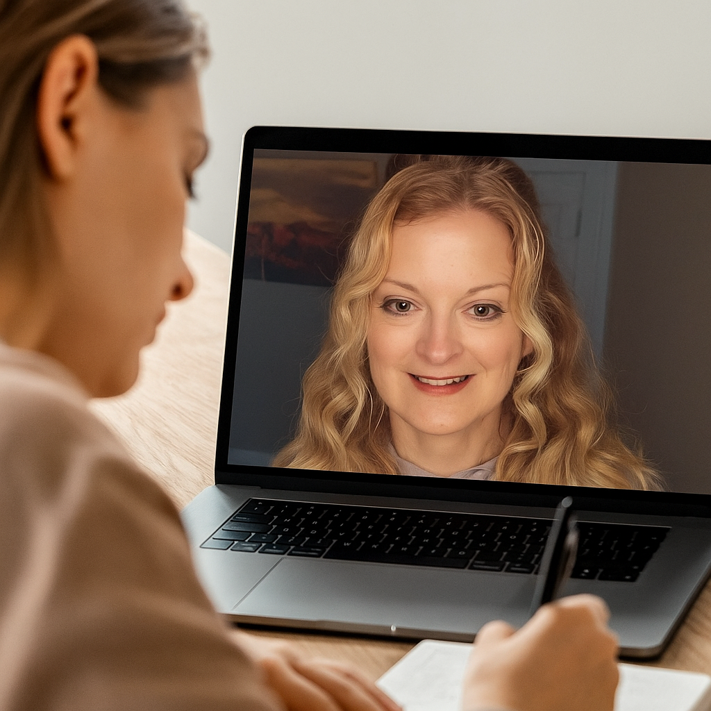 Young woman on a video call with her life coach