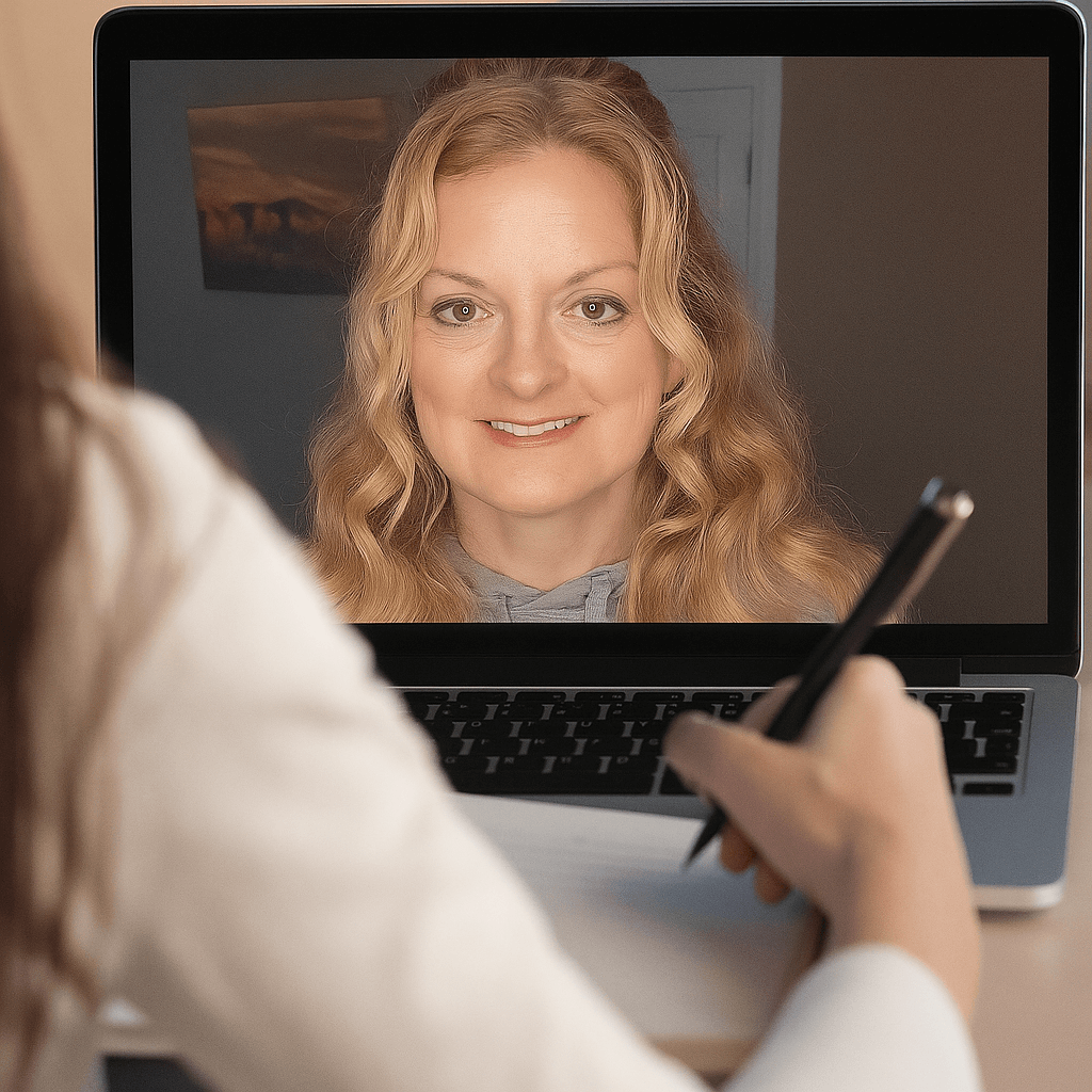 Young woman on a video call with her life coach