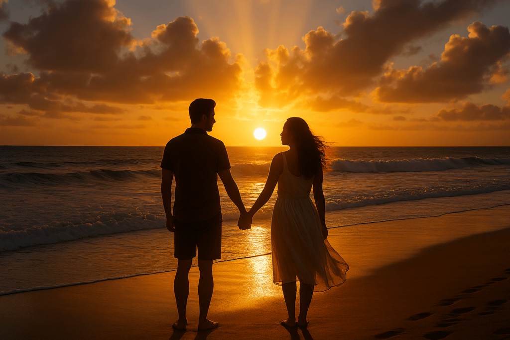 Couple walking on the beach